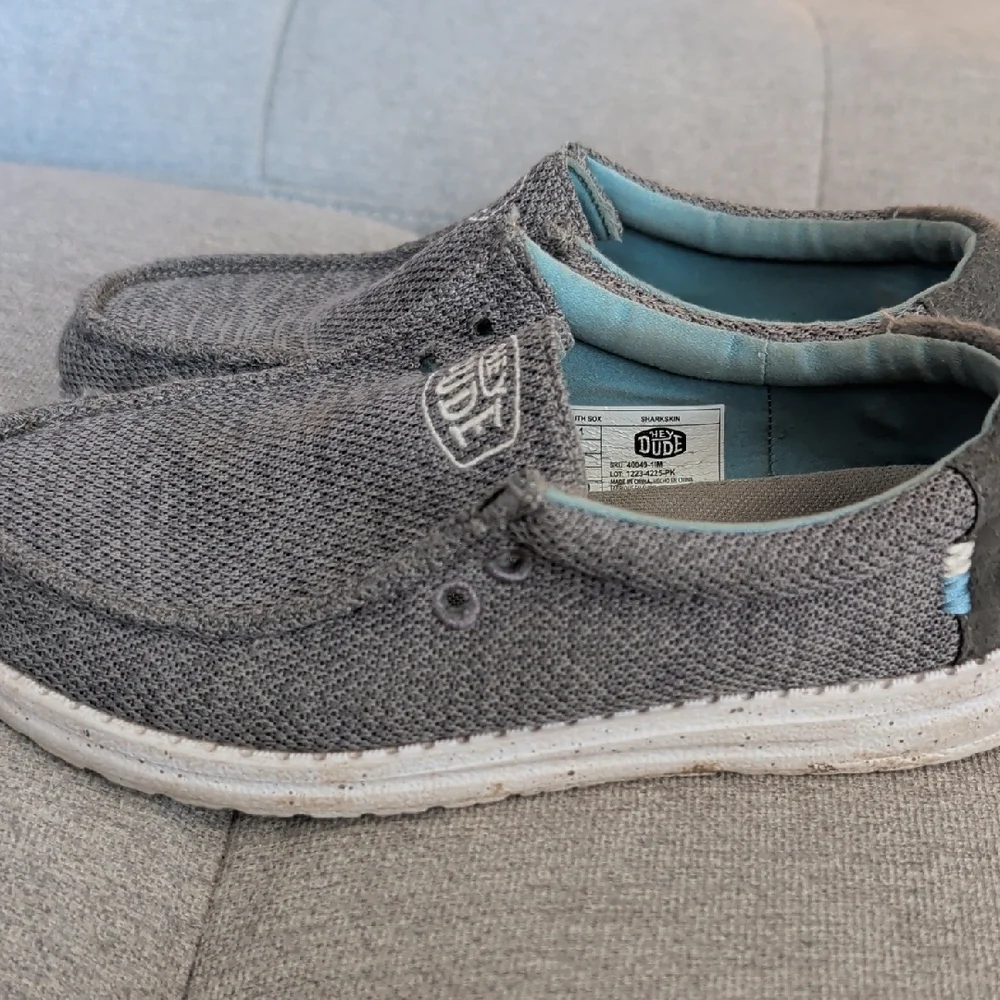 Hey Dude Grey Knit Slip-Ons with Light Blue Lining